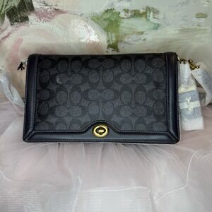 COACH 31070 Riley in signature canvas Charcoal Handbag Crossbody Auth Gift Cute